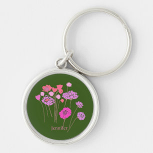 Pretty Modern Floral Olive Keychain