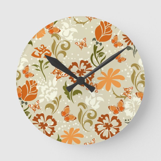 Pretty Modern Floral Pattern Round Clock (Front)