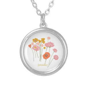 Pretty Modern Floral White Silver Plated Necklace