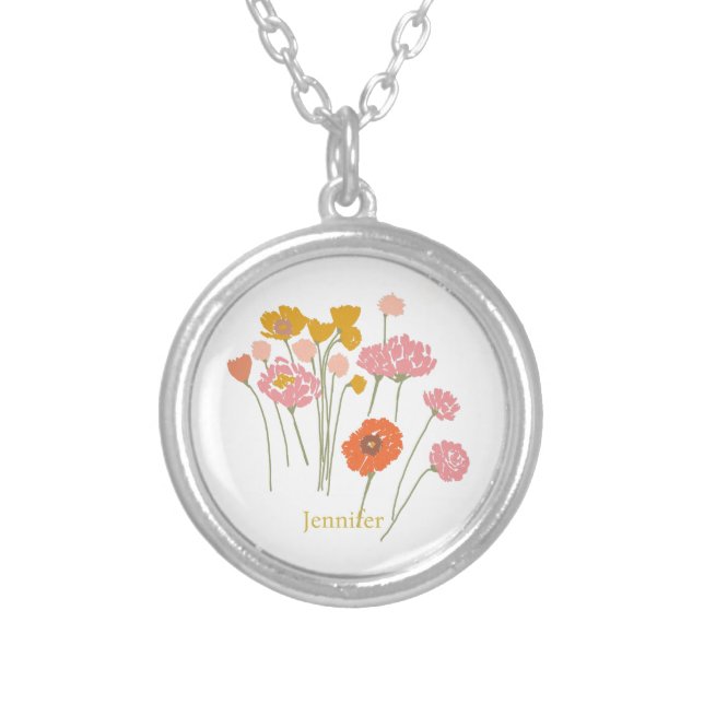 Pretty Modern Floral White Silver Plated Necklace (Front)
