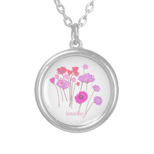 Pretty Modern Floral White Silver Plated Necklace