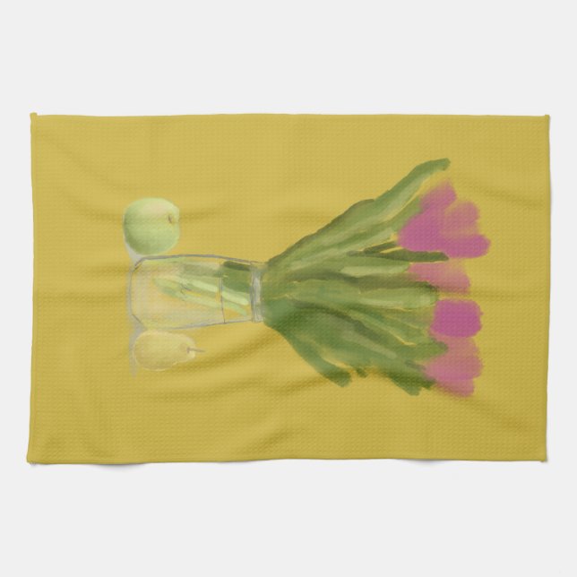 Pretty Modern Flowers & pear & apple Kitchen Towel (Horizontal)