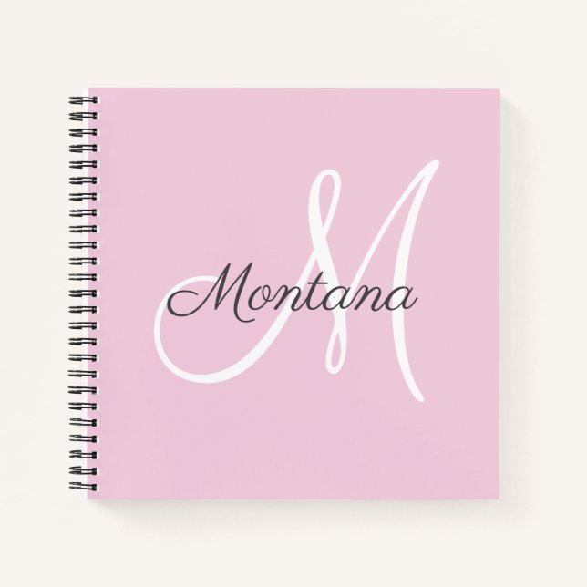 Pretty Modern Girly Monogram Pink Gray Name  Noteb Notebook (Front)