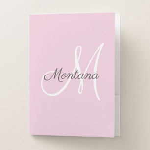 Pretty Modern Girly Monogram Pink Gray Name Pocket Pocket Folder