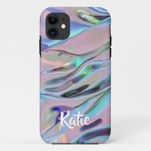 Pretty Modern Holographic Colorful Diamont Name  iPhone 11 Case