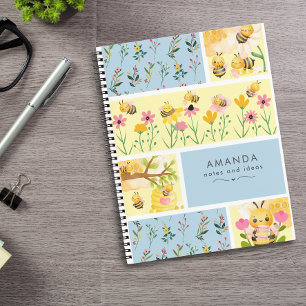 Pretty Modern Honey Bees Elegant Floral Notebook