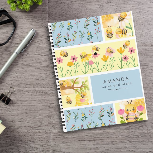 Pretty Modern Honey Bees Elegant Floral  Notebook (Creator Uploaded)