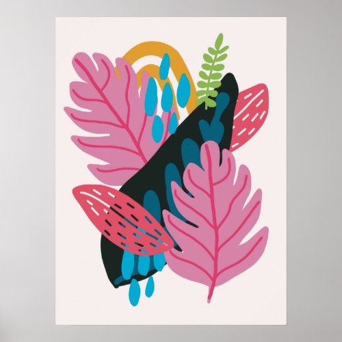Pretty modern illustration pink leaves nature  poster