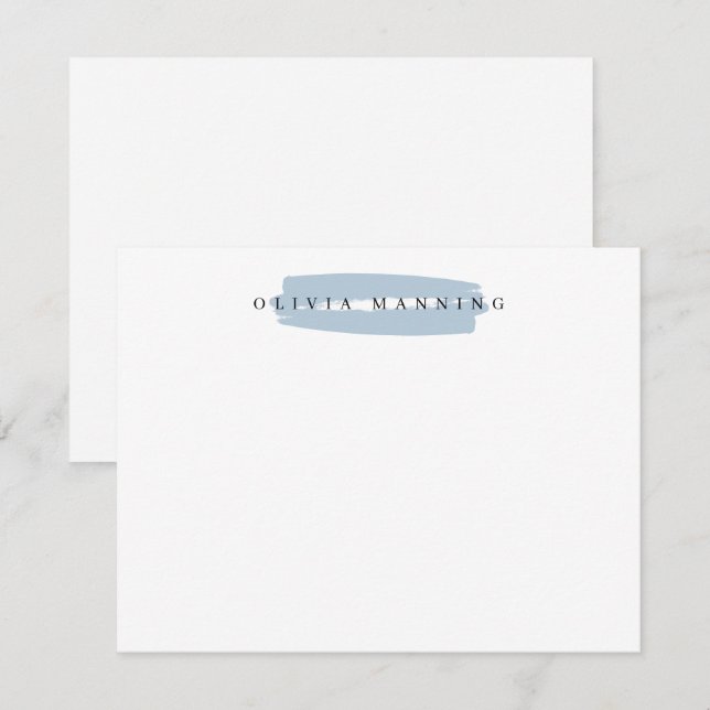 Pretty Modern Light Blue Watercolor Brush Stroke Note Card (Front/Back)