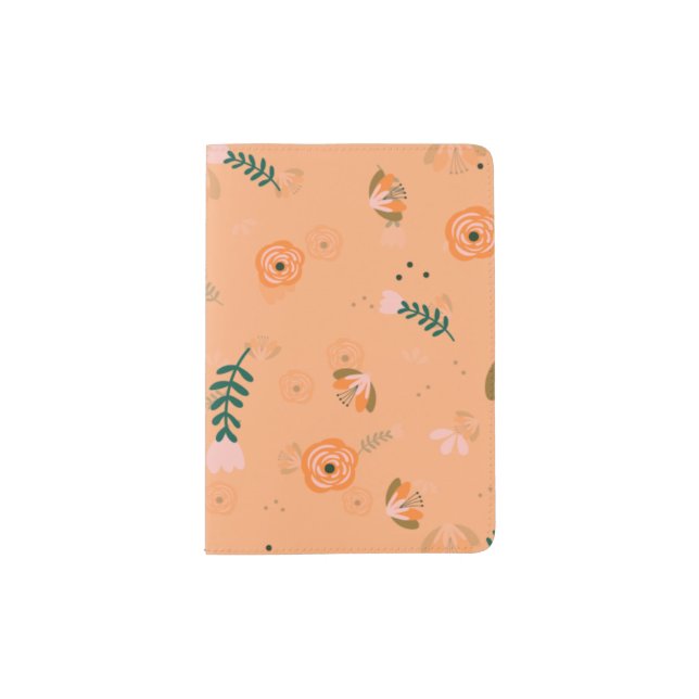 Pretty Modern Light Orange Flower Pattern Passport Holder (Front)