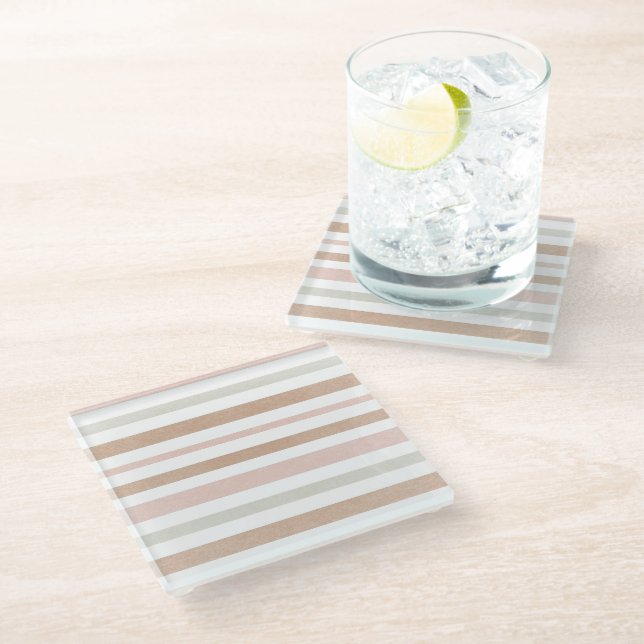 Pretty Modern Neutral Stripes Glass Coaster (Angled)