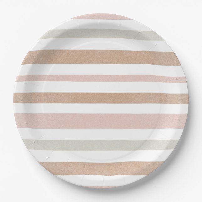 Pretty Modern Neutral Stripes Paper Plates (Front)