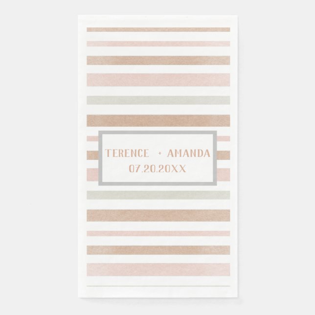 Pretty Modern Neutral Stripes Wedding Paper Guest Towels (Front)