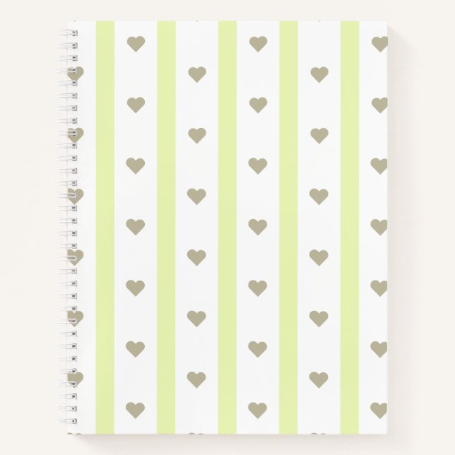 Pretty modern pastel heart and stripes Green Notebook (Front)