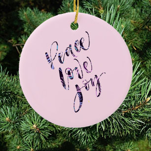 Pretty Modern Peace Love Joy Christmas Tree Ceramic Ornament