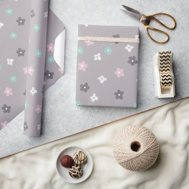 Pretty Modern Pink Blue Floral Baby Shower Wrapping Paper (Crafts)