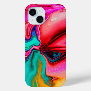 Pretty Modern Pink Blue Swirl Marble Watercolor iPhone 15 Case