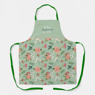Pretty Modern  Pink Floral Monogram Apron
