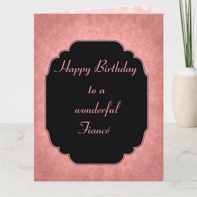 Pretty modern pink Happy Birthday Fiancé Card (Front)