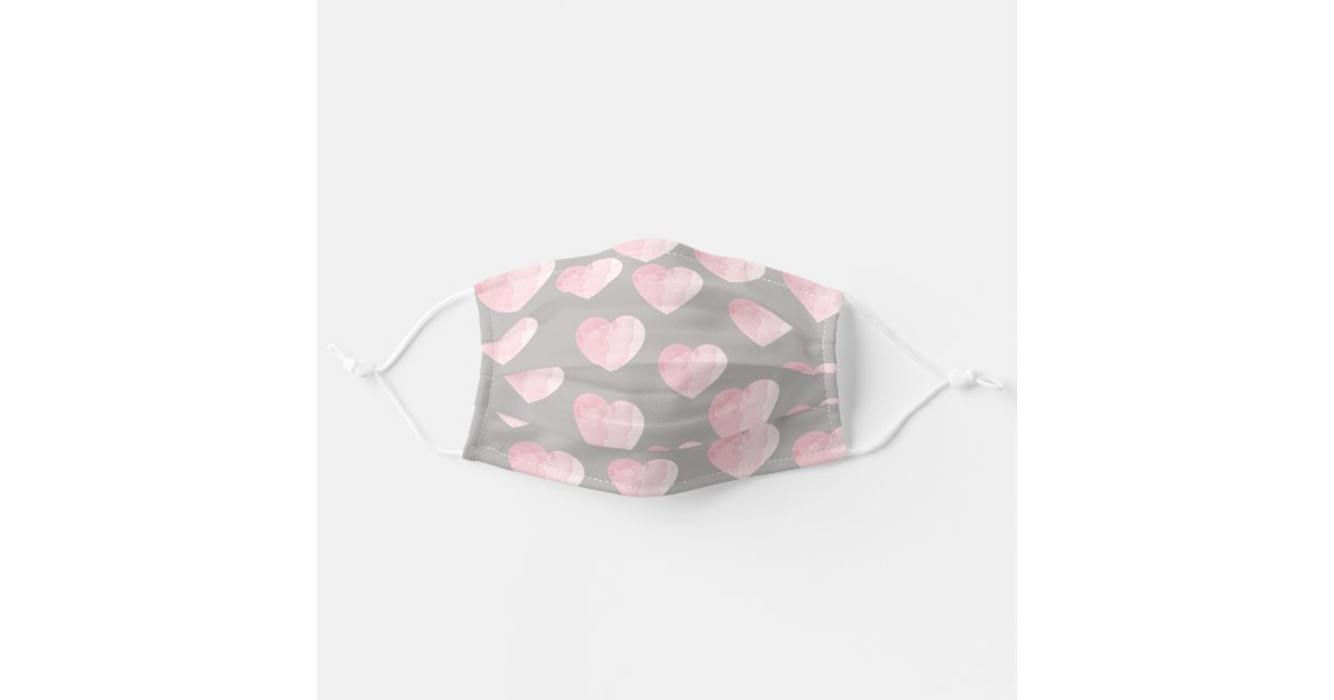 Pretty modern pink watercolor heart pattern adult cloth face mask