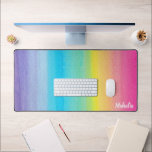 Pretty Modern Pink Watercolor Rainbow Name  Desk Mat<br><div class="desc">This fun,  colorful desk mat features a hand painted watercolor rainbow design (using pink instead of red).  A text template is included for personalization - makes a great gift!</div>