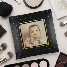 Pretty Modern Polka Dots Black Gold Custom Photo