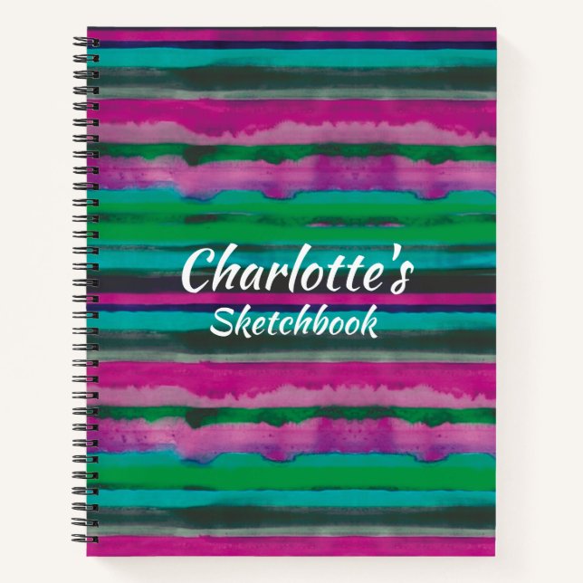 Pretty Modern Stripes Personalized Notebook (Front)