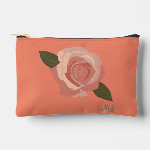 Pretty Modern Stylish Pink Rose+Initials Peach Accessory Pouch