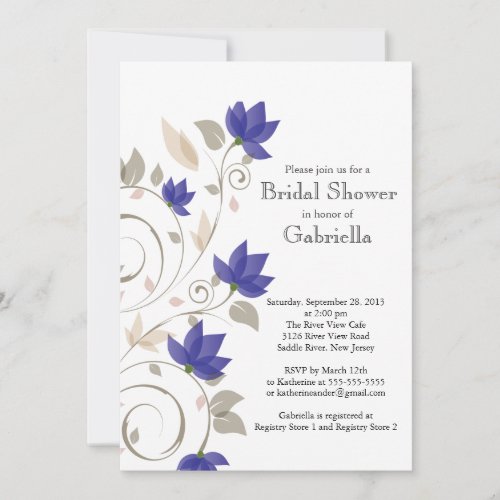 Pretty Modern Violet Floral Vine Bridal Shower Personalized Announcements