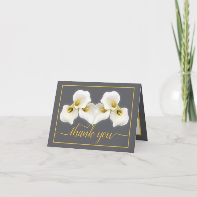 Pretty Modern White Calla Lily Botanical Thank You Card (Front)