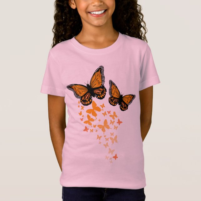 Pretty Monarch Butterfly Flight Graphic T-Shirt (Front)
