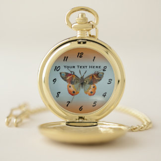 Pretty monarch Butterfly muted Colours blue Orange Pocket Watch