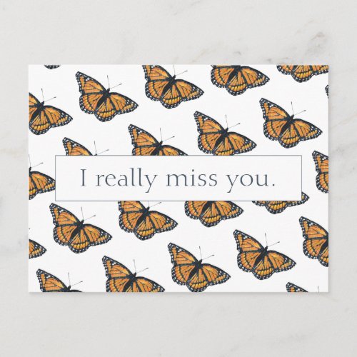 Pretty Monarch Butterfly Pattern Missing You Postcard