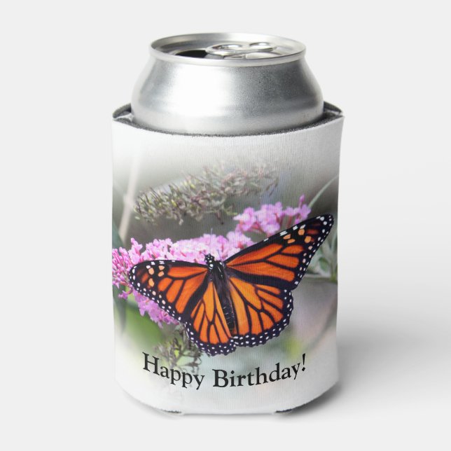 Pretty Monarch Butterfly Photo Birthday Can Cooler (Can Front)