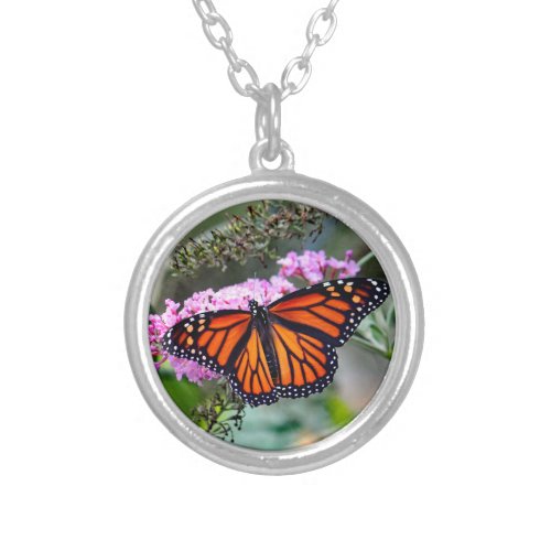 Pretty Monarch Butterfly Photo Silver Plated Necklace
