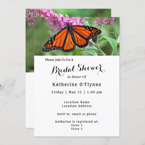 Pretty Monarch Butterfly Pink Floral Bridal Shower Invitation