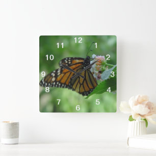 Pretty Monarch Butterfly & Pink Flower Wall Clock
