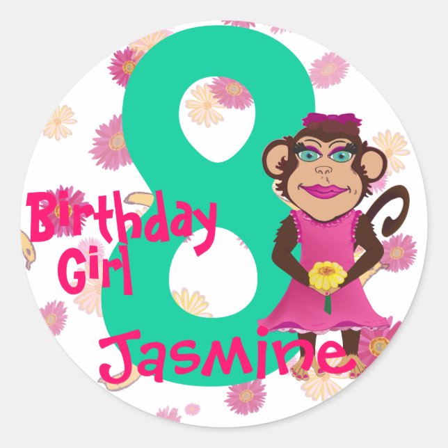 Pretty Monkey Birthday Age Stickers (Front)