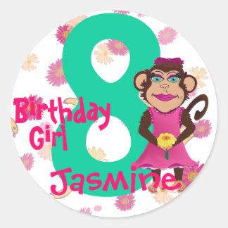 Pretty Monkey Birthday Age Stickers