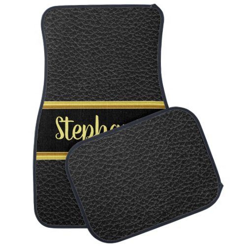 Pretty monogram black leather design car floor mat