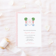 Pretty Monogram Box Topiary Girl Baby Shower Party Invitation