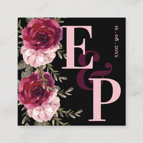 Pretty Monogram Burgundy Blush Pink Floral Wedding Enclosure Card