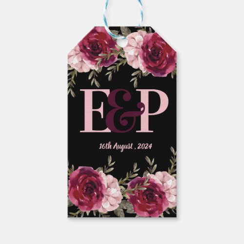 Pretty Monogram Burgundy Blush Pink Floral Wedding Gift Tags