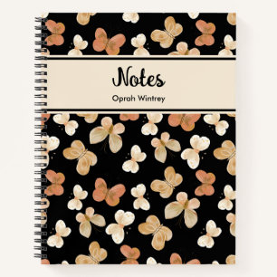 Pretty Monogram Butterfly Personalized Name Black Notebook