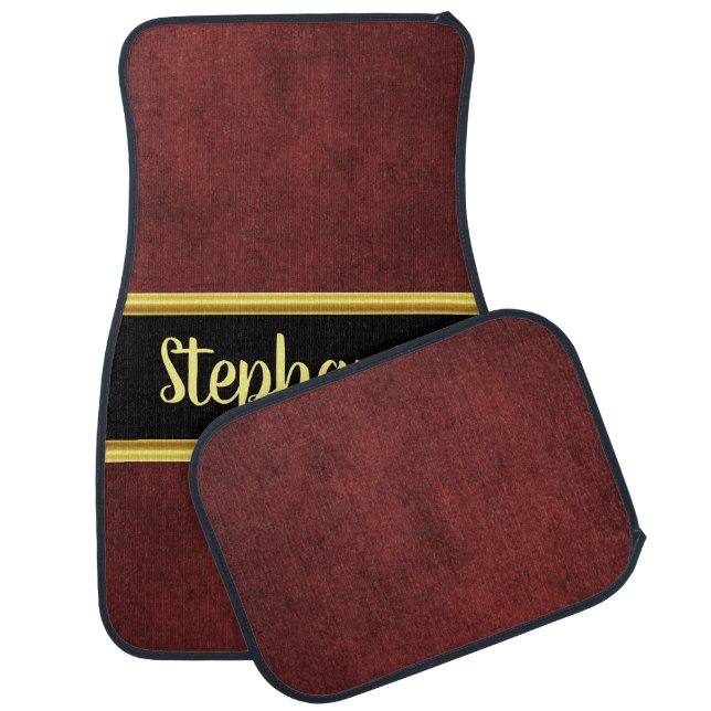 Pretty monogram dark maroon cloth material fabric car mat (Set)