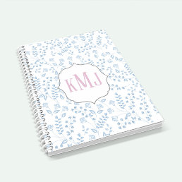 Pretty Monogram Elegant Simple Blue Floral  Notebook