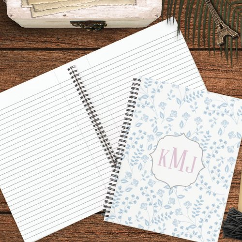 Pretty Monogram Elegant Simple Blue Floral  Notebook