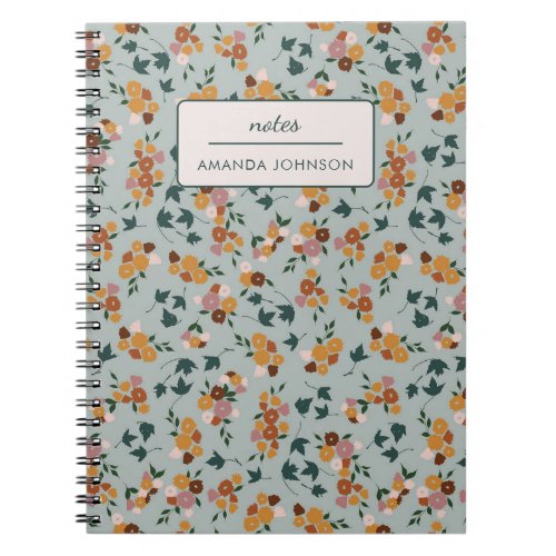 Pretty Monogram Floral Light Blue Background Notebook