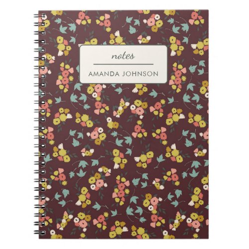 Pretty Monogram Floral on Dark Burgundy Red Notebook