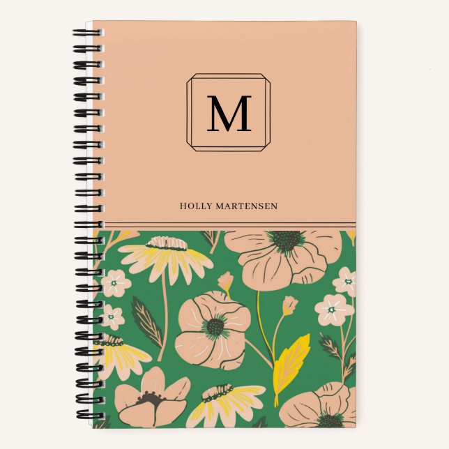 Pretty Monogram Floral Pattern Personalized Name Notebook (Front)